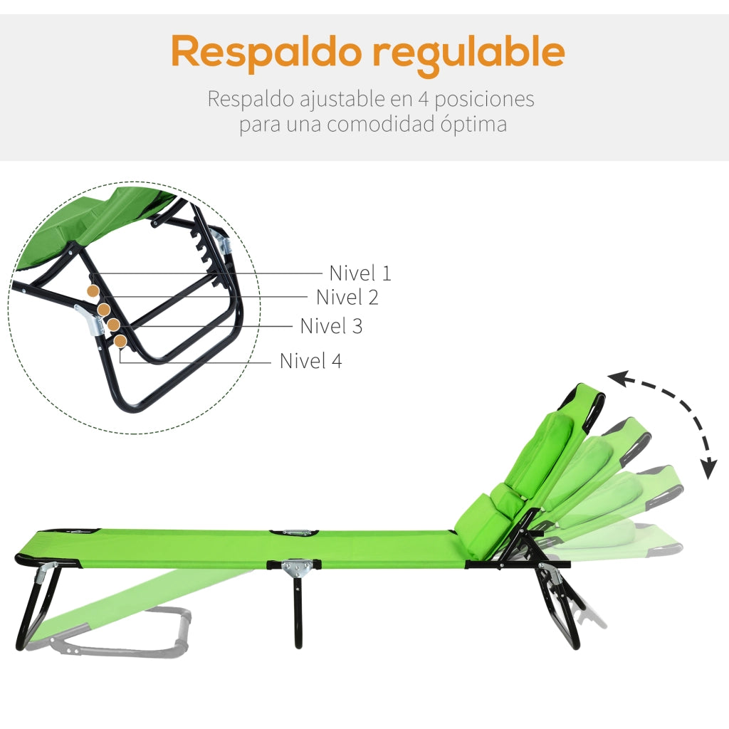 Tumbona pieghevole con schienale regolabile e cuscino ¨C zephmum ¨C verde 190x56x28 cm