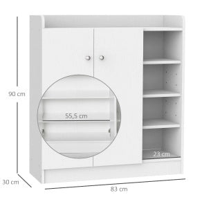 Scarpiera bianca con 2 ante e 4 ripiani, 83x30x90 cm, salvaspazio e moderna