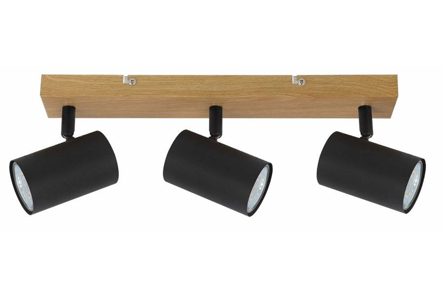 Plafoniera scandinava Quentin 3 spot GU10 nero/legno