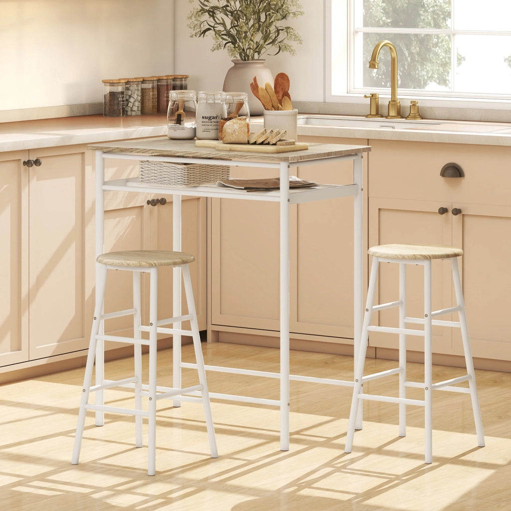 Tavolo da cucina con scaffale e 2 sgabelli ¨C zephmum ¨C bianco e naturale 80x50x90 cm