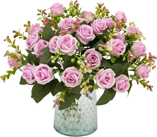 Fiori artificiali realistici in colorazione viola con 28 rose - Adatti per decorazioni di matrimoni e feste