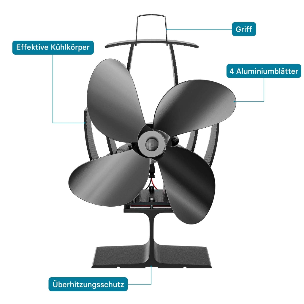 Ventilatore per stufa a legna camino, Ventola con 4 pale, 70-350 °C, funzionamento senza elettricità