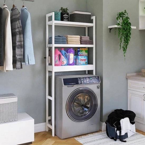 Organizzatore per bagno a 3 livelli con pannelli regolabili in bambù - per essere posizionato sopra il water - bianco