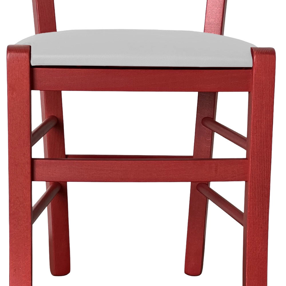 Sedie da sala da pranzo in legno Venezia rosse con seduta in similpelle grigio