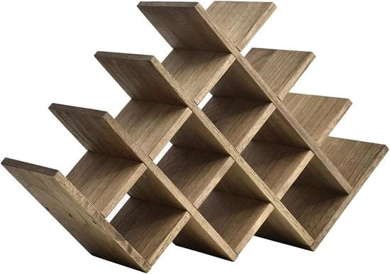 Wijnrek a 13 flessini - 4-trappato mobile e vetrina in legno naturale - contenitore per bicchieri in vetro - cassa a 4 livelli in legno scuro marrone