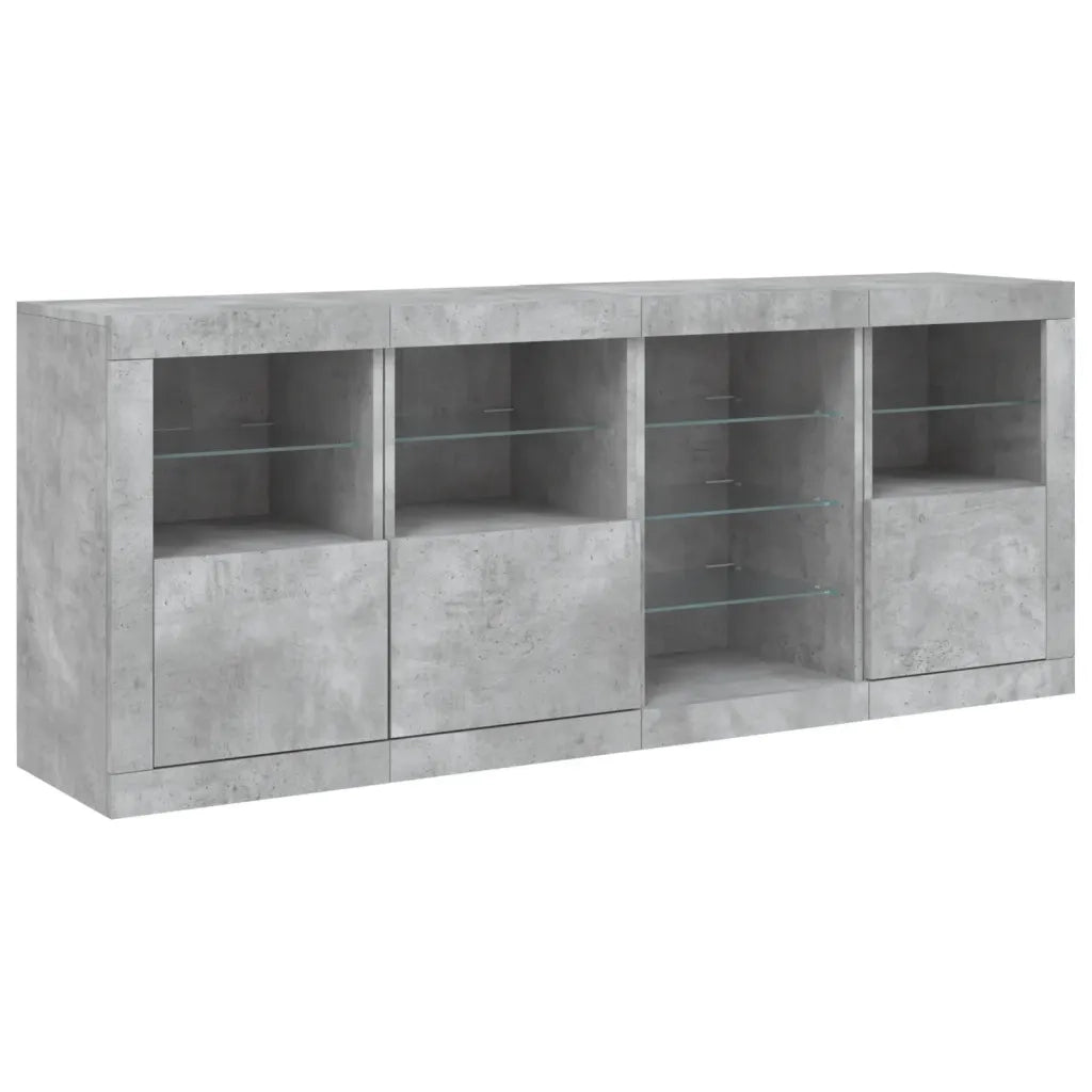 Credenza con Luci LED-Buffet-Armadio da cucina Grigio Cemento 164x37x67 cm
