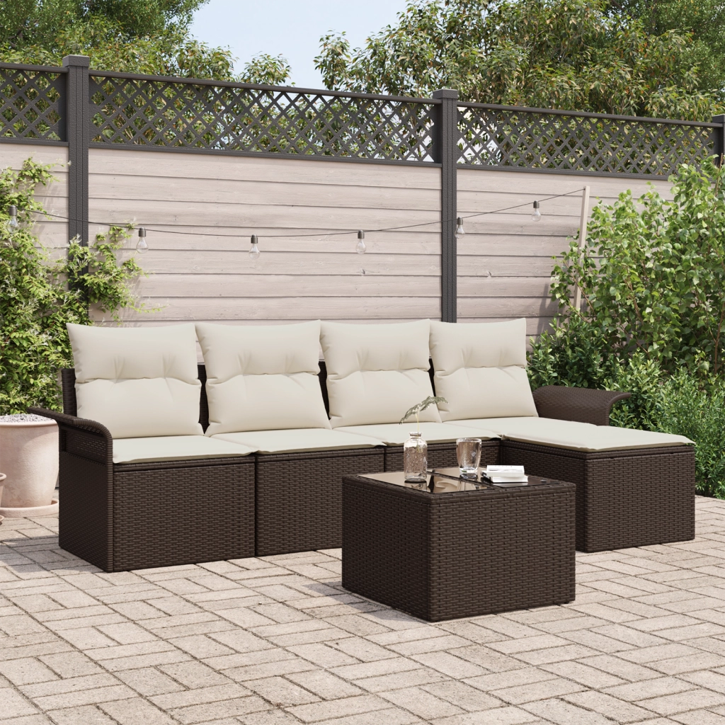 Set divani da giardino 5 pezzi con cuscini grigi in polyrattan