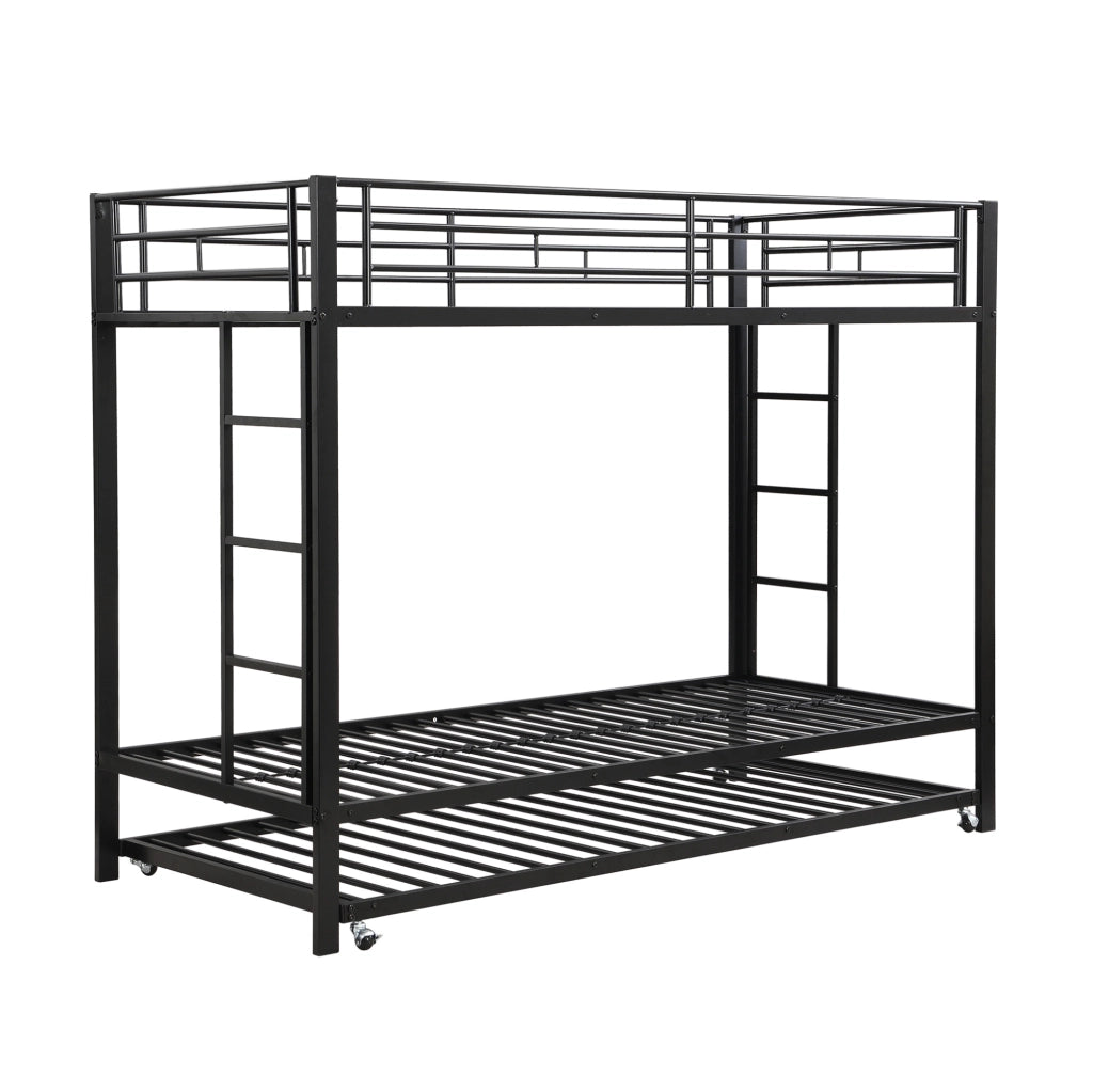 Letto a castello in metallo 90x200 cm con letto estraibile; nero