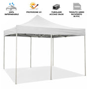 Gazebo richiudibile pieghevole 3 X 6 Bianco ricoperto in PVC impermeabile