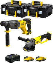 STANLEY FatMax Kit SVK202 (Tassellatore SFMCH900 + Smerigliatrice SFMCG400 + 2 Batterie 2,0 Ah + Caricabatteria + 2 x TSTAK II)