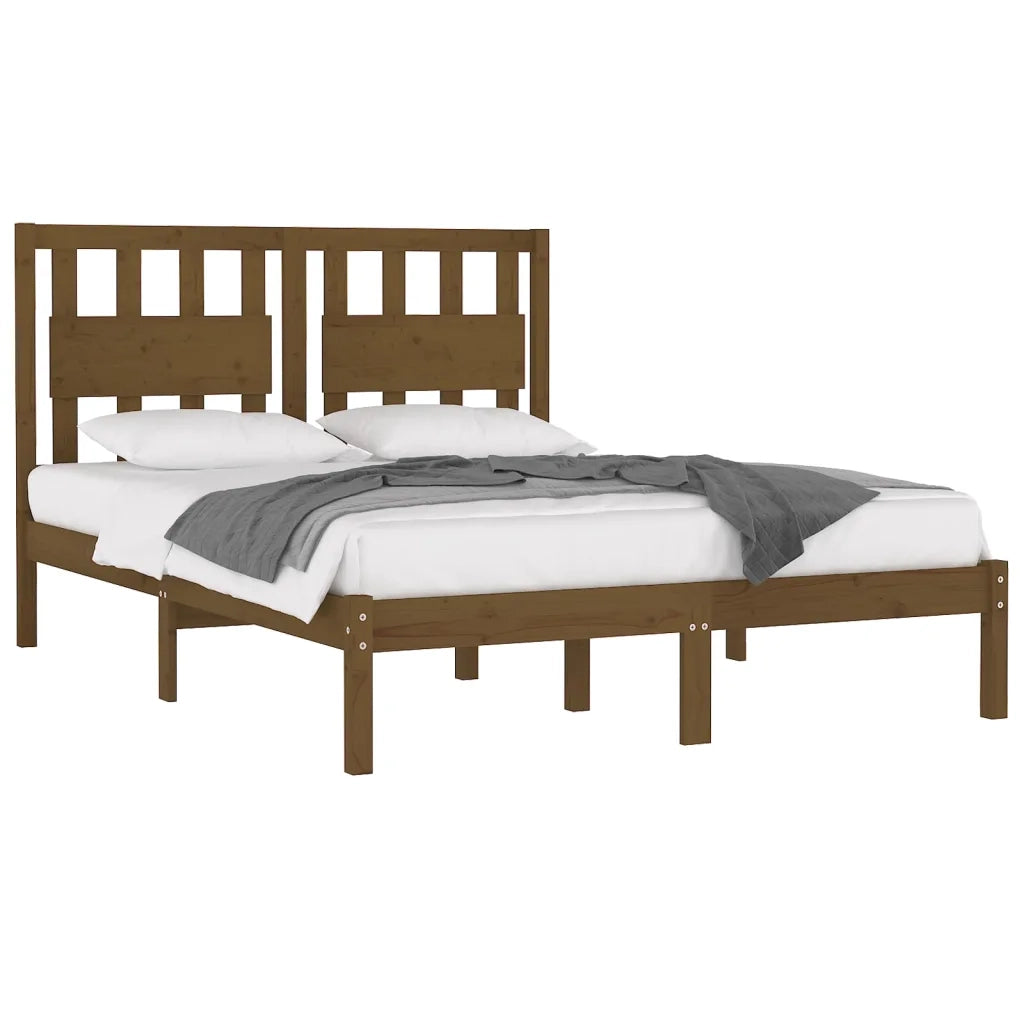 Letto matrimoniale | Letto per adulti | Giroletto senza Materasso Ambra in Legno Massello 200x200 cm