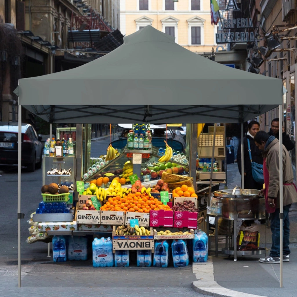 Tendone pop up 3x3m pieghevole impermeabile con borsa a ruote, Tenda da festa all'aperto facile da montare Grigio scuro-Gazebo