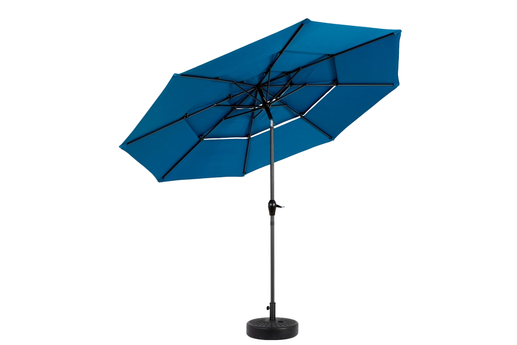 Ombrellone in alluminio a 3 livelli con inclinazione automatica, alto 3 metri (blu scuro) (senza base)