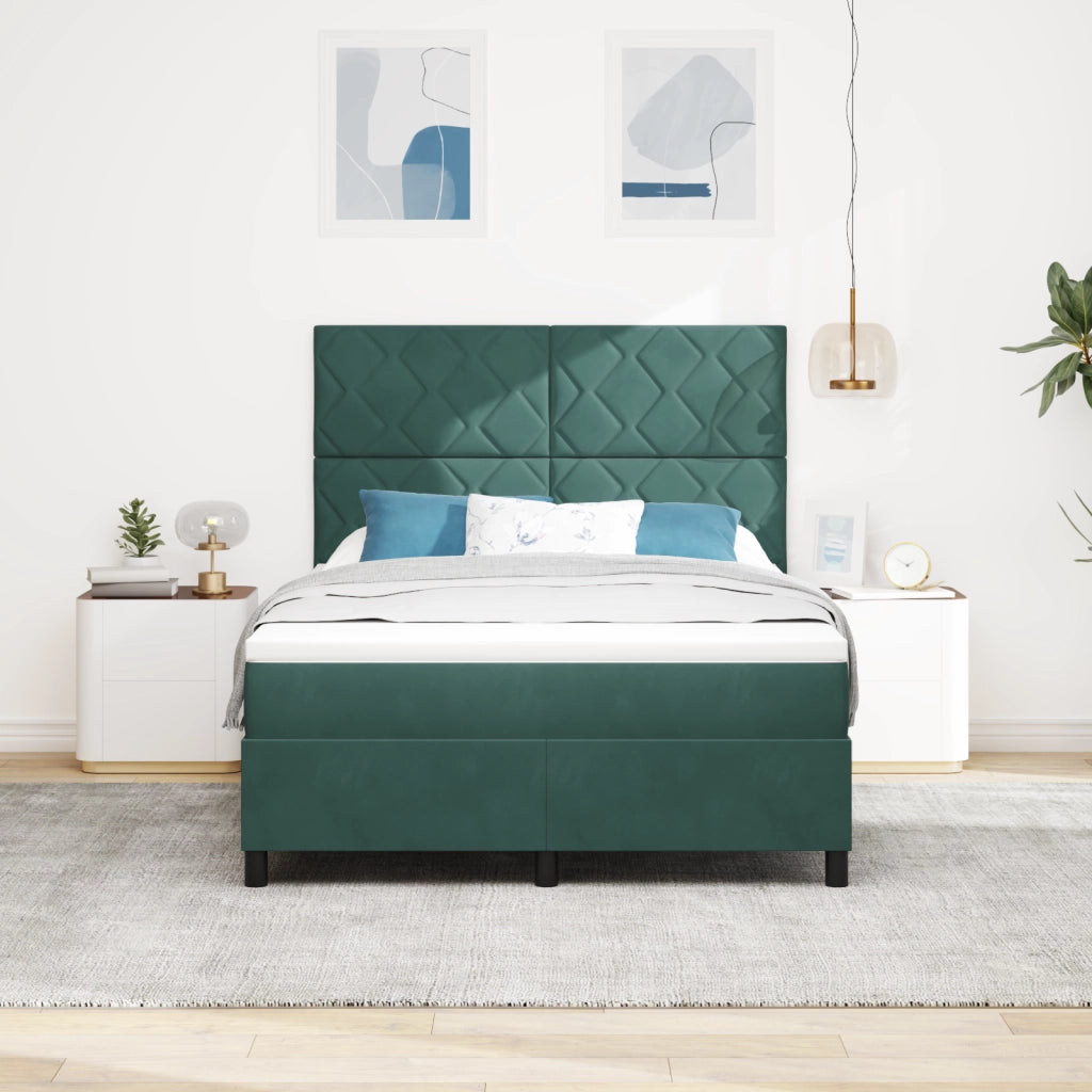 Letto a Molle con Materasso e LED Verde Scuro 140x190 cm Velluto
