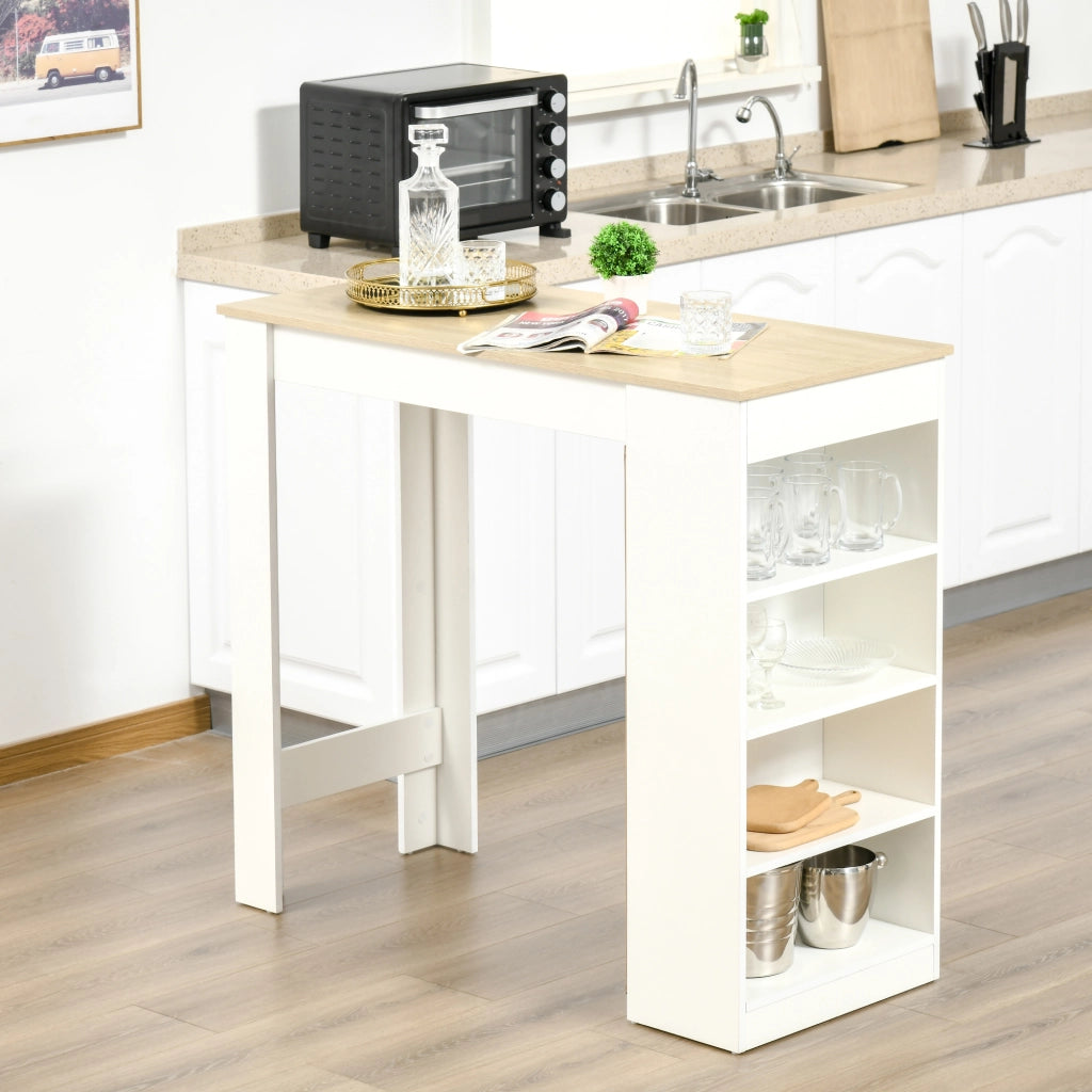 Tavolo da bar per 2 persone con scaffali ¨C zephmum ¨C bianco e legno naturale 115x50x102.7cm