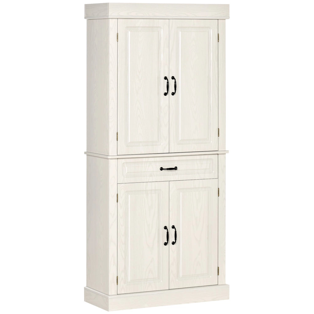 Credenza Alta 80x35x180 cm 2 Armadietti 1 Cassetto Bianco
