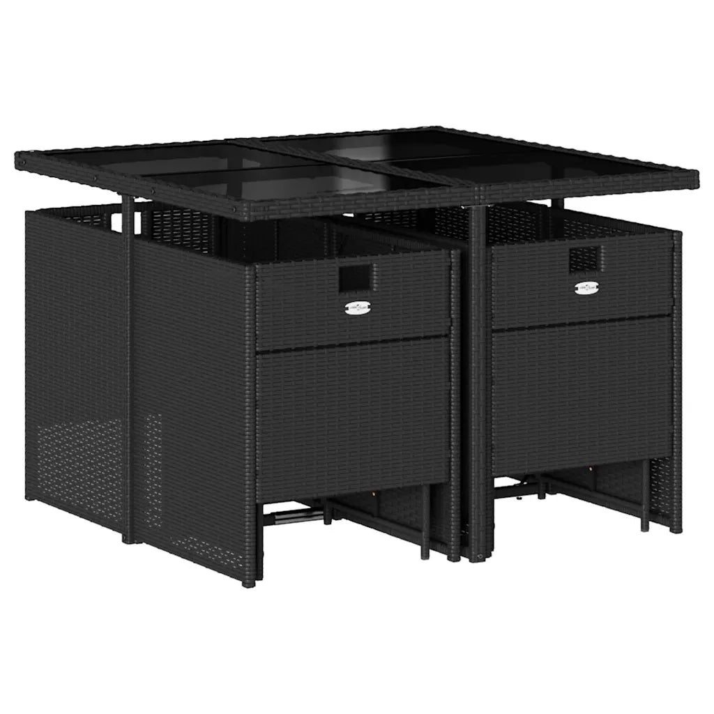 Set da Pranzo da Giardino 9 pz con Cuscini Nero in Polyrattan 3210595