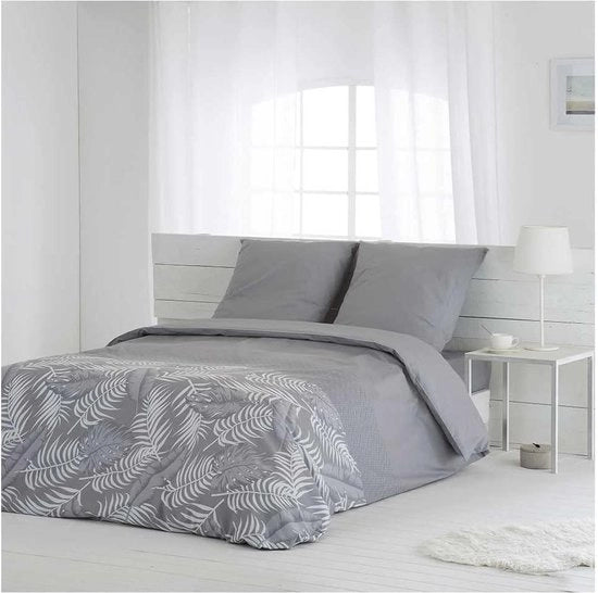 Dekbedovertrek percal-katoen 200 draden con chiusura a nodi - Grigio - 240 x 220 cm - 2 cuscini 63 x 63 cm - Dekbedovertrek 240 x 220 in cotone