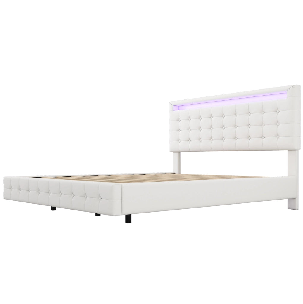 Letto matrimoniale 140x200 cm con LED, testiera regolabile e design sospeso