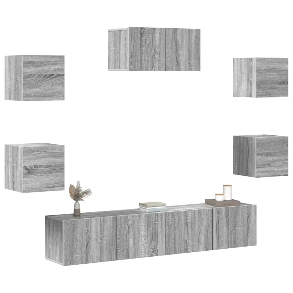 Set di Mobili Porta TV 7 pz Grigio Sonoma in Legno Multistrato cod mxl 20255