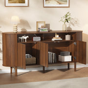 Credenza sideboard 160x40x78,5 cm in color noce con 3 ante ondulate e 2 vani a giorno