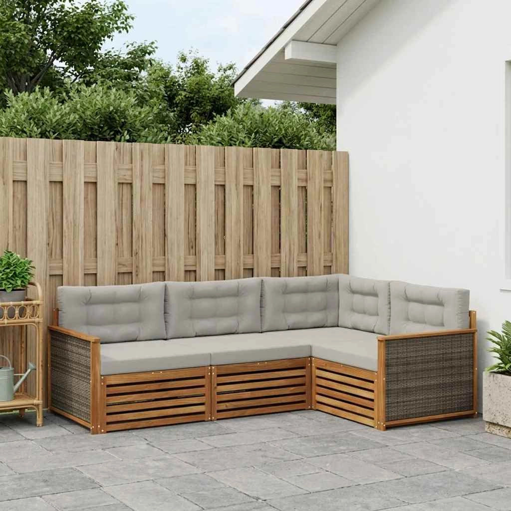Set di divani da esterno 4 pz Naturale e Grigio Chiaro 3383289