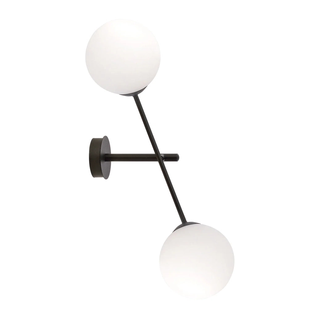 Applique 2 Luci Yama In Acciao Nero Con Bracci Regolabili E Vetro Opale