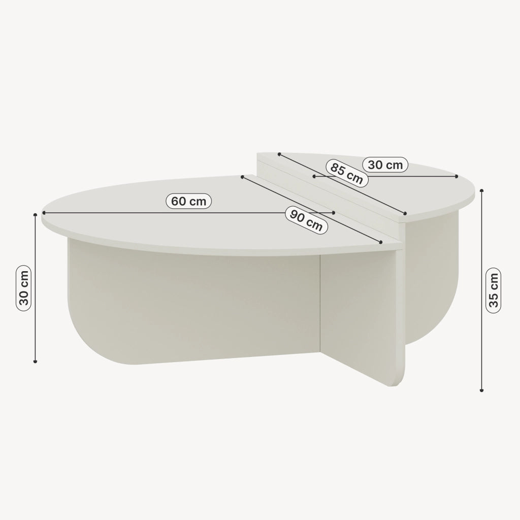 Tavolino Basso da Salotto Tondesdaslo con 2 Piani Semicircolari di Diverse Misure - Bianco [en.casa]
