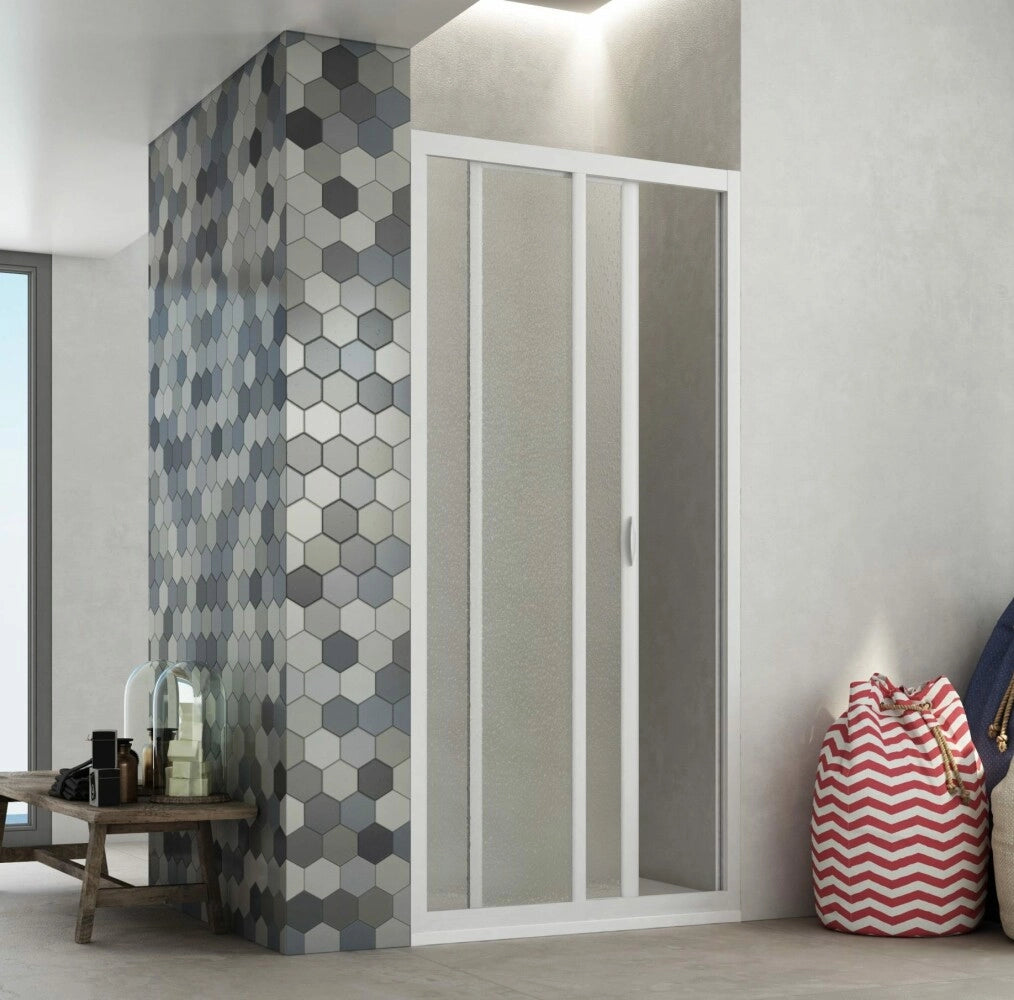 Box Porta Doccia Acrilico 2.2 MM 1 Lato Apertura Scorrevole Telaio PVC Bianco - Misura 110-120 x 185h 