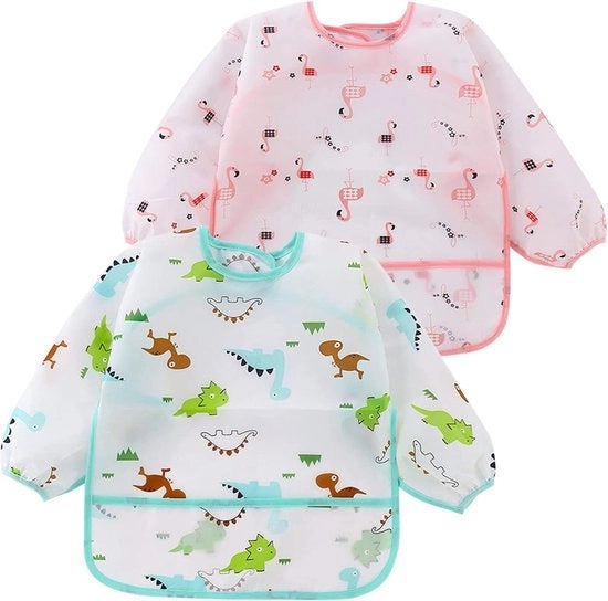 Overall impermeabile per bambini 24-36 mesi con protezione da schizzi (rosa flamingo/blu dinosauro).
