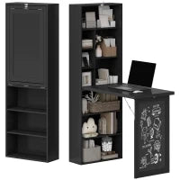 Scrivania Moderna Pieghevole con Libreria e Lavagna, in Legno e Metallo, 98x51x153 cm, Nero