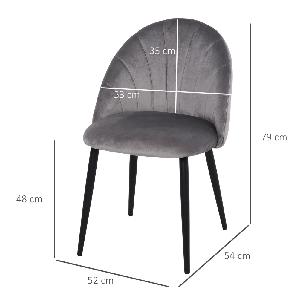 EasyComfort Set da 2 Sedie da Pranzo in Velluto Imbottite con Schienale a Conchiglia e Gambe in Metallo, Grigio