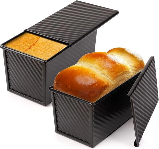 2 pezzi di 1 lb in forma di pane con coperchio – acciaio inossidabile antiaderente – nero – per toast e pane fatto in casa