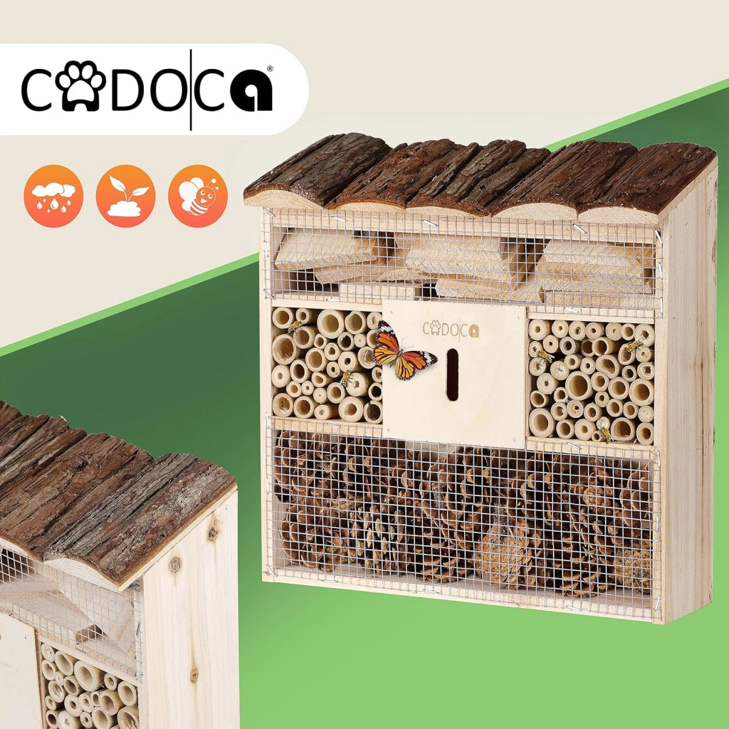 Cadoca Cassetta per insetti in legno 31x31 nidificazione hotel insetti refugio api coccinelle api vespe griglia metalica