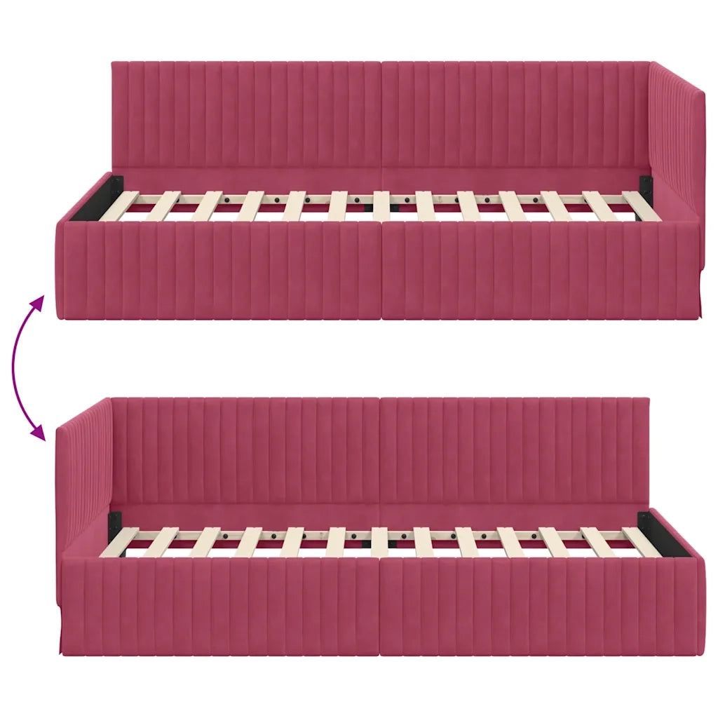 Cornice del letto ad angolo Rosso Vino 100 cm x 200 cm Velluto