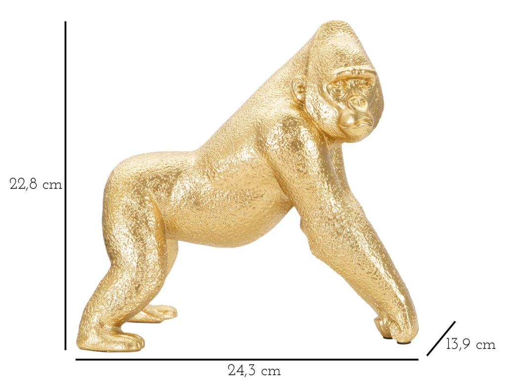 Statua Gorilla 24,3x13,9x22,8 cm in Poliresina Oro