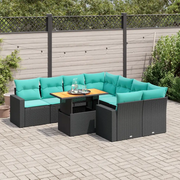 Set Divani da Giardino 9 pz con Cuscini Nero in Polyrattan