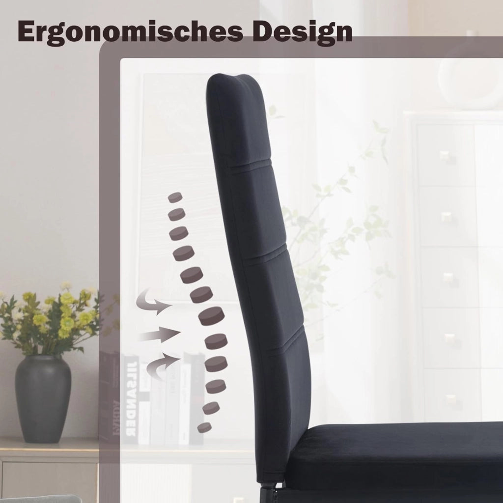 Sedie Sala da Pranzo Set di 4, Sedie da Cucina, Sedia da Pranzo con Schienale Alto, Senza Braccioli, per Soggiorno, Sala Reception, Sedie in Velluto con Gambe in Metallo, Nero, EZS47sz-4