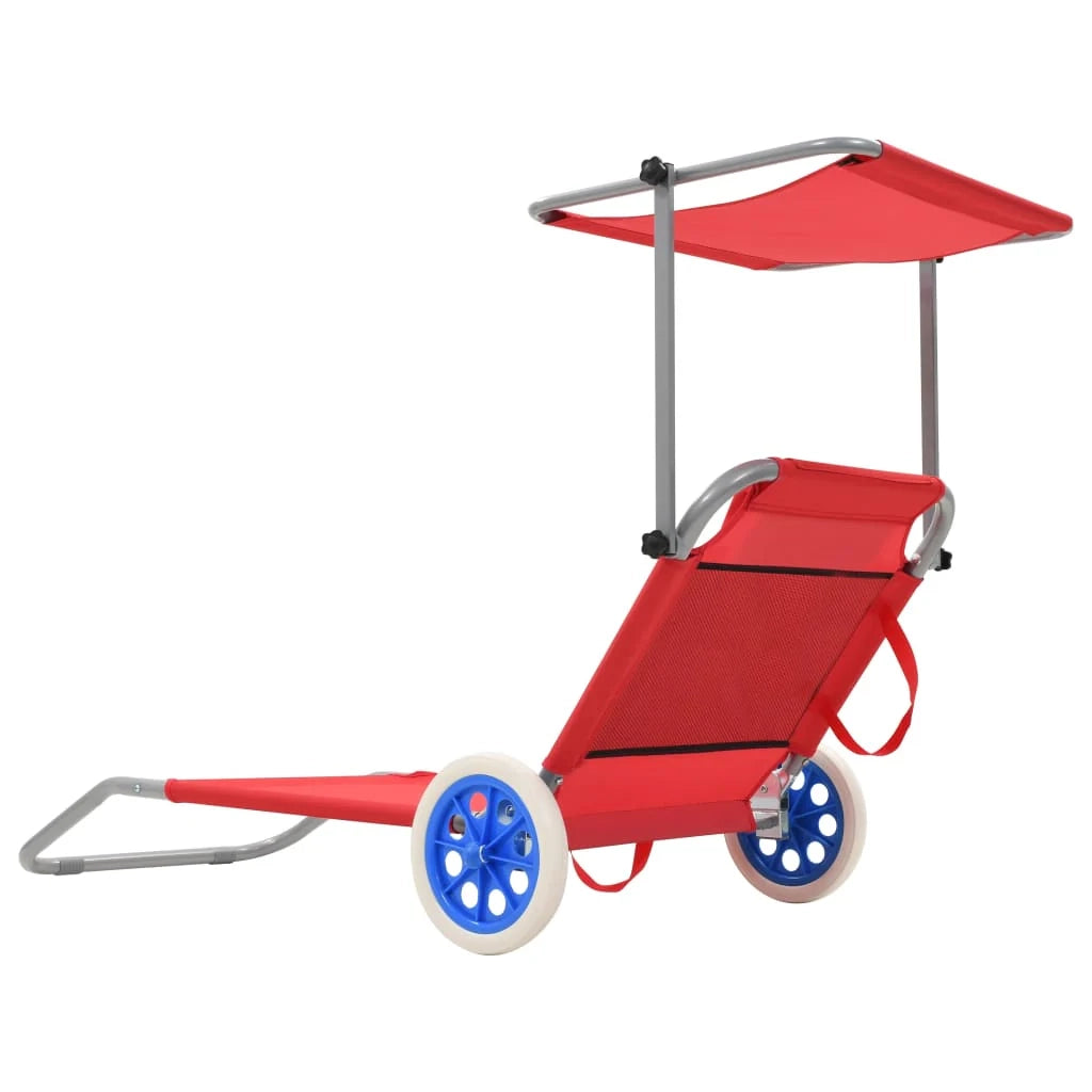 Lettino prendisole pieghevole sedia a sdraio letto da giardino mobili da giardino con baldacchino e ruote acciaio rosso 02_0012826