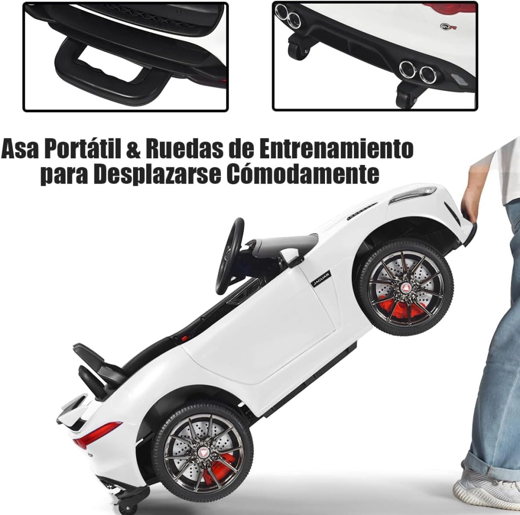 Macchina Elettrica per Bambini Jaguar 12V con Telecomando, Auto Elettrico a Pedale e Cinture di Sicurezza, Veicoli con Multimedia, Clacson e Luci, Velocità 3-5 km/h, Carico 25 kg (Bianco)
