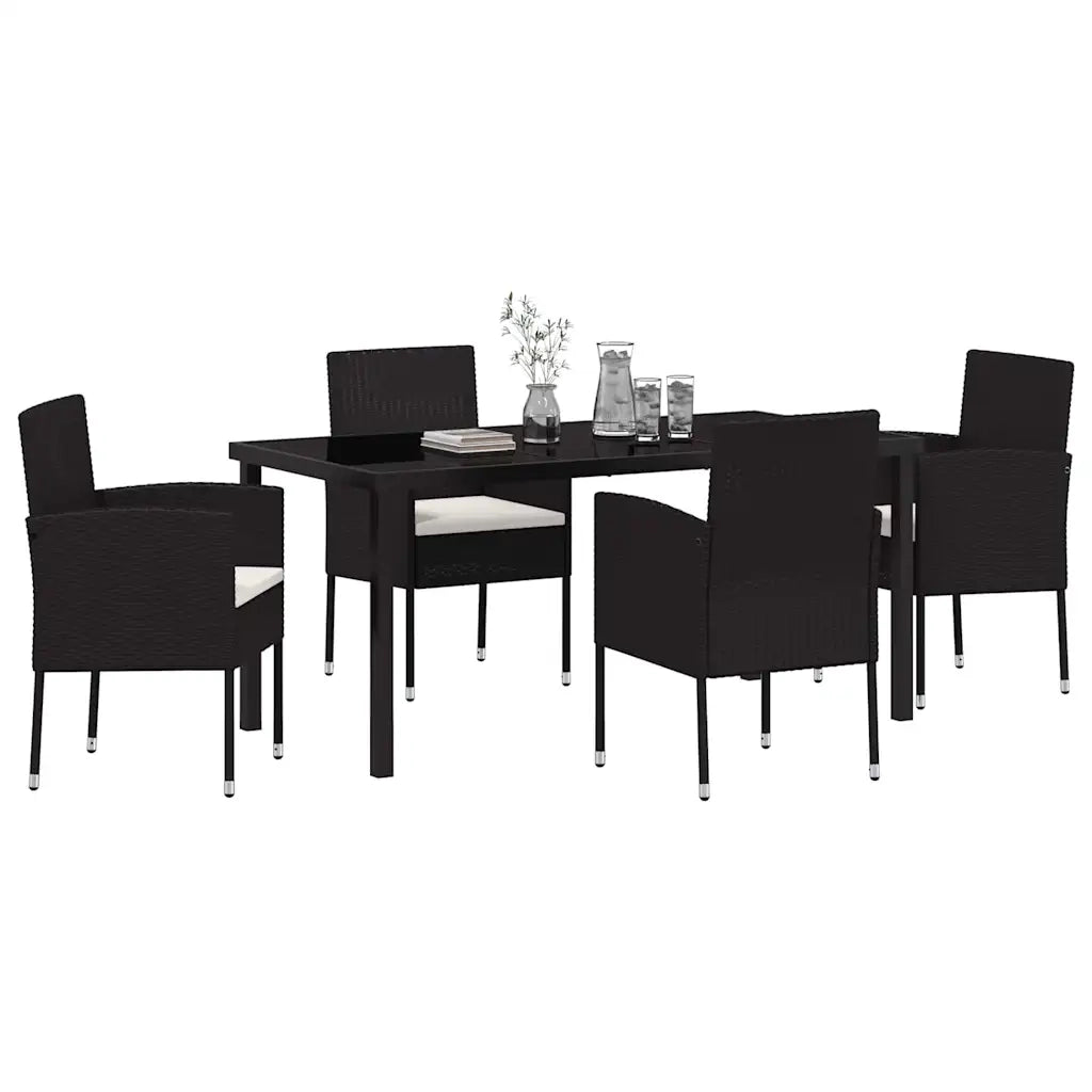 Set da Pranzo per Giardino con cuscino 5 pz | Set Salotto da Giardino Nero polyrattan