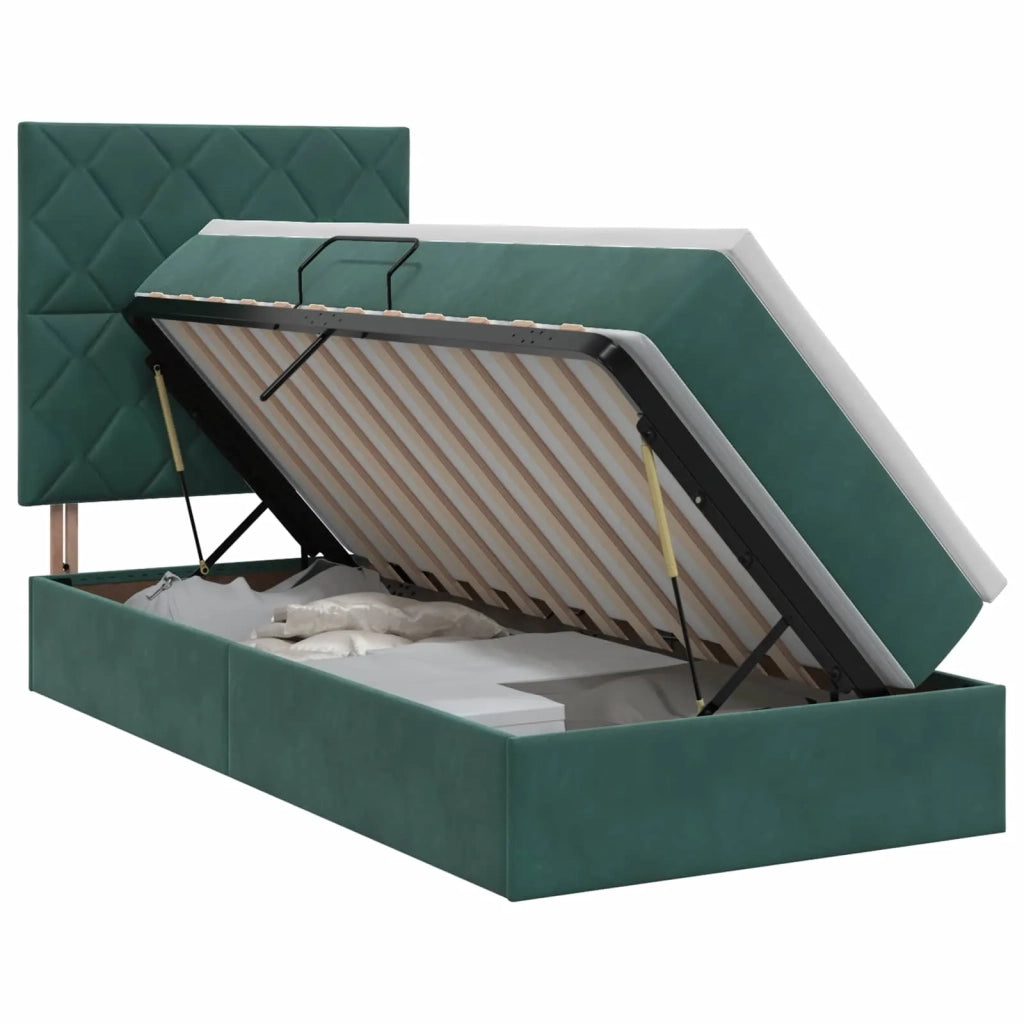 Letto con contenitore e materasso Verde Scuro 100 x 200 cm 3459732