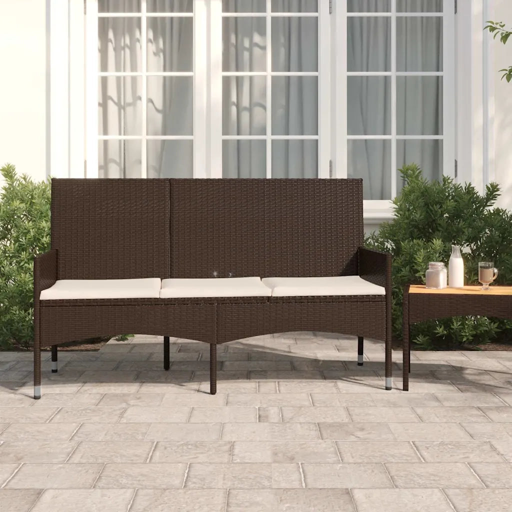Panchina da Giardino | Panca da Giardino a 3 Posti con Cuscini in Polyrattan Marrone