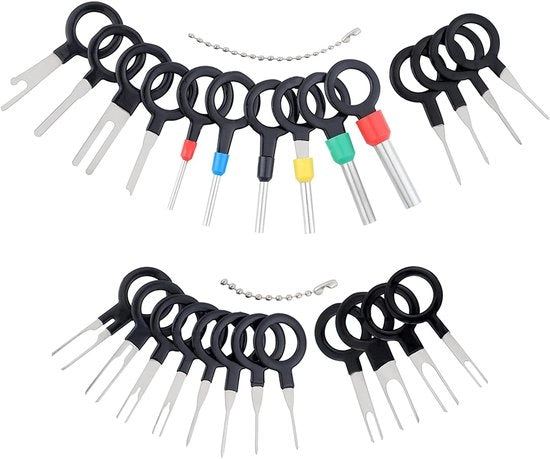 Set di strumenti di smontaggio auto, 26 pezzi, strumento di smontaggio autoradio, strumento di smontaggio stekker auto per contatti a contatto rotondo piano