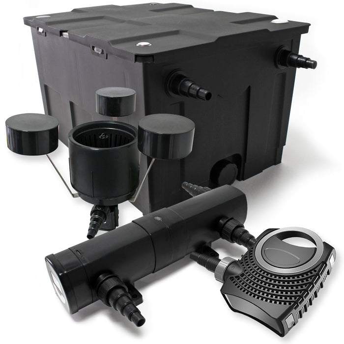 Set: Filtro bio per laghetto 60000l con Chiarificatore UVC 36W Pompa 80W Skimmer