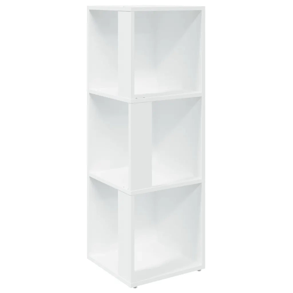 Elegante mobile angolare bianco 33 x 33 x 100 cm con 3 scomparti design raffinato per il soggiorno realizzato in legno composito bianco 02_0047969