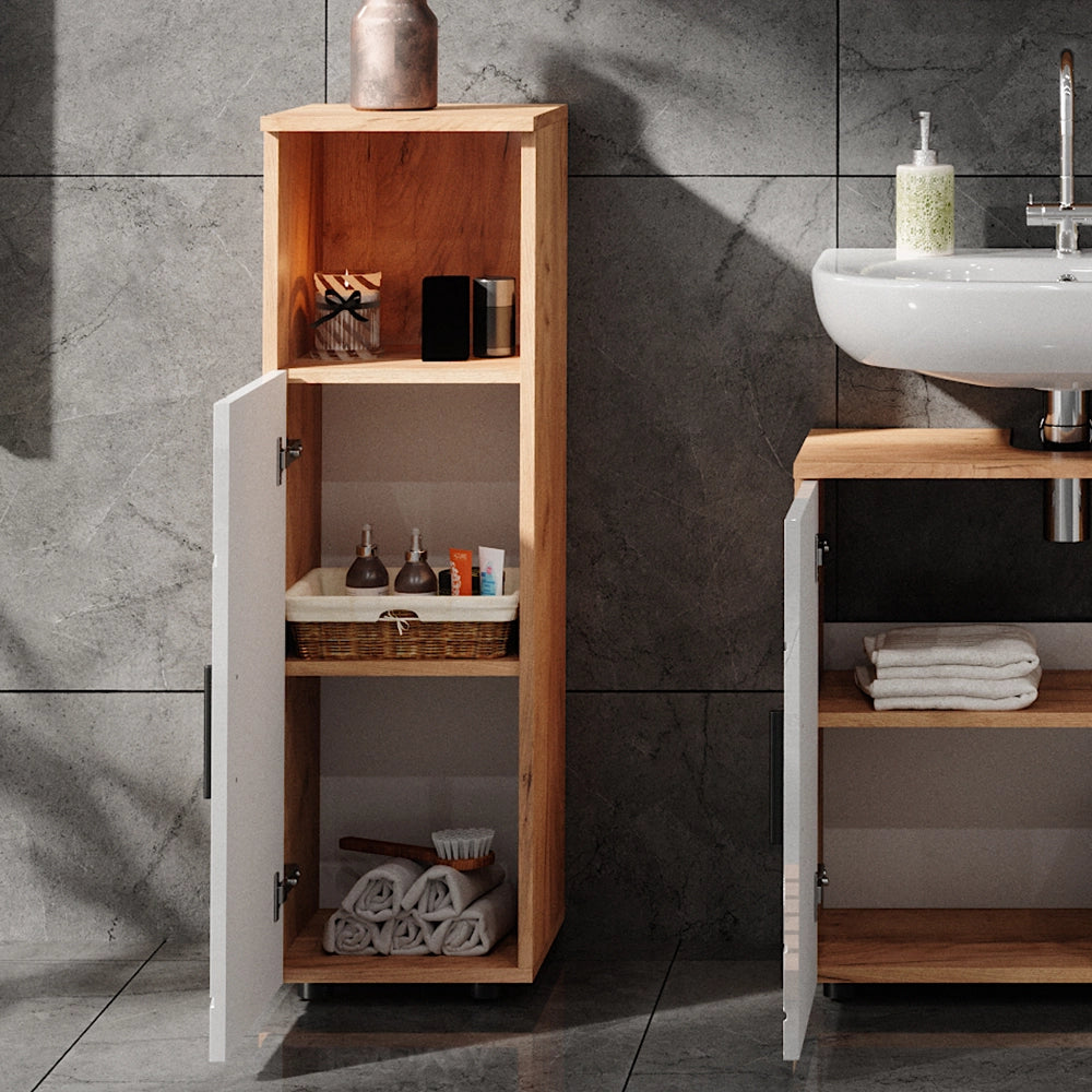 Mobiletto bagno Irma Bianco lucido/Rovere dorato 30 x 95 cm Vicco