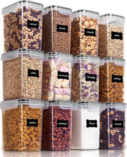 Set di contenitori di conservazione 1,6L, contenitori per cereali e alimenti, contenitori di plastica BPA libera, luchtdichte, contenitore per alimenti secco, 24 etichette per cereali, farina, zucchero, ecc.