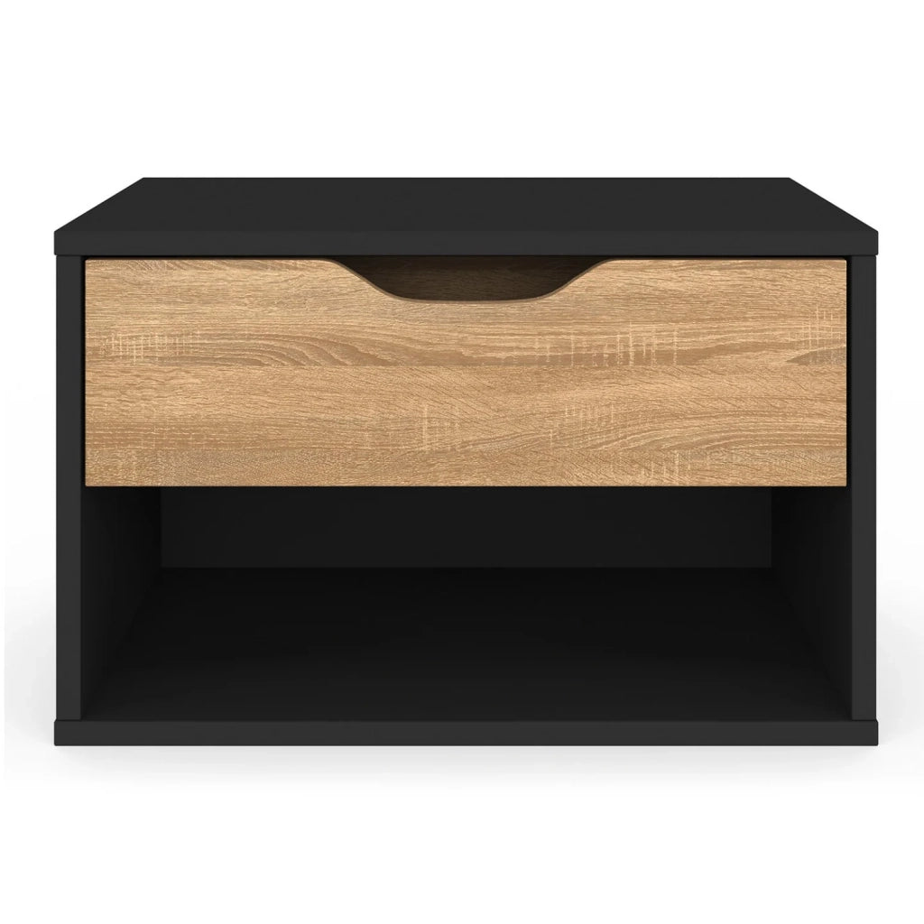 IDMarket - Set di 2 comodini a parete a 1 cassetto CATHY con nicchia effetto faggio nero