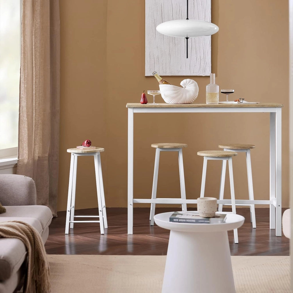 tavolo alto con sgabelli set con 4 sgabelli - tavolo bar salvaspazio per cucina piccola e balcone, design industriale moderno, ideale per giardino o terrazzo bianco OGT22-WN